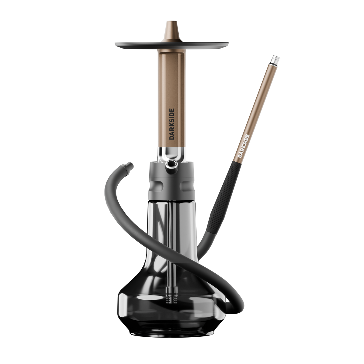 Darkside EVO Bronze shisha set with hose looped beside the glass base and stem