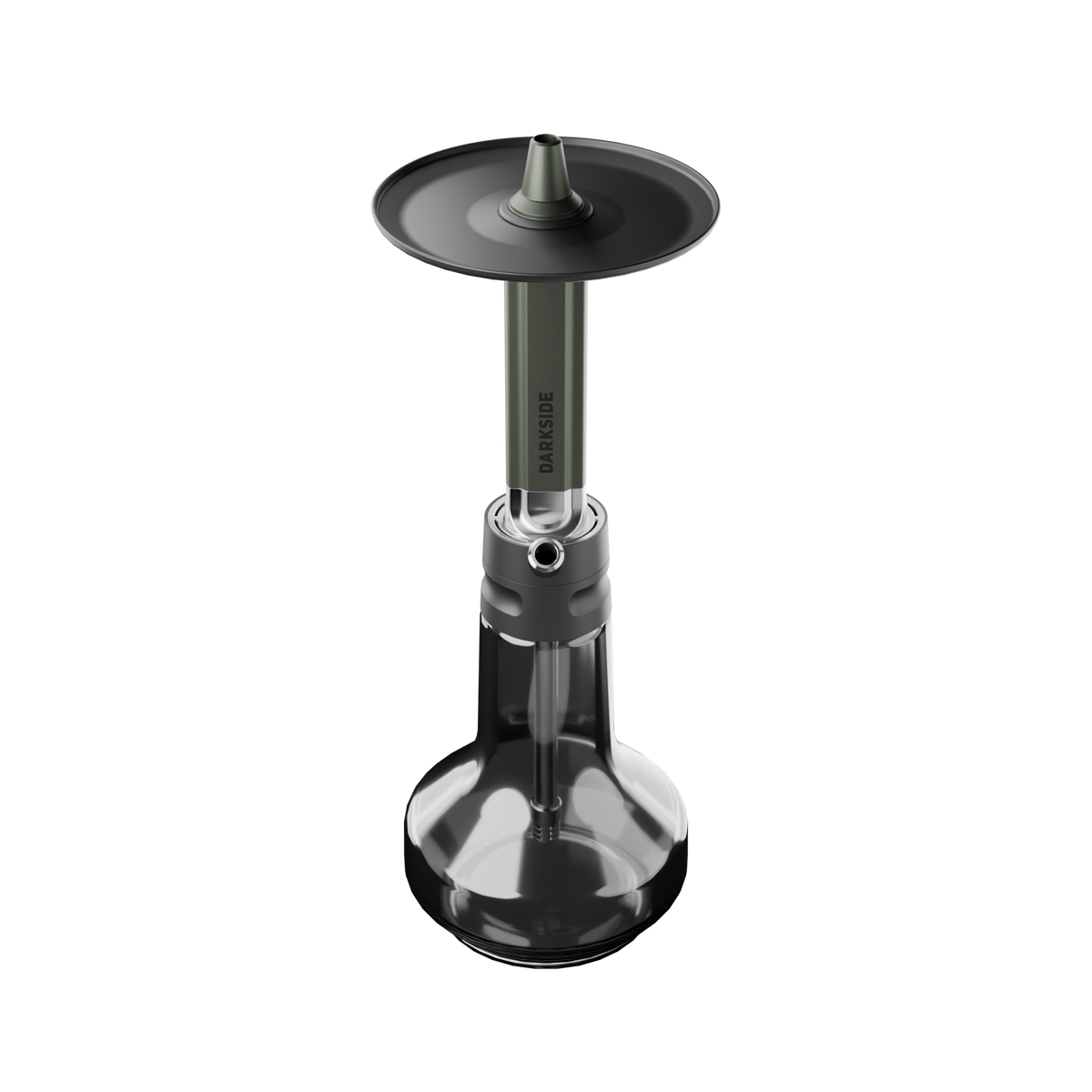 Darkside EVO shisha in green, side angle showing the anodised stem above the glass base