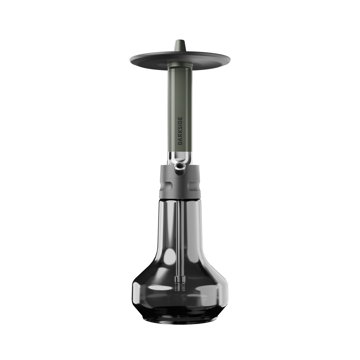 Darkside EVO shisha in green, straight on view of the stem, coal plate and glass base