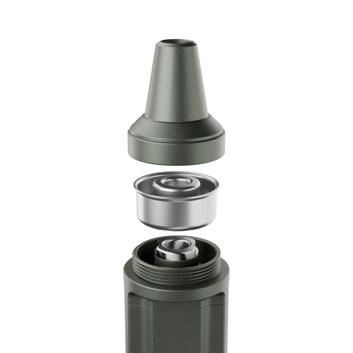 Darkside EVO shisha in green, exploded view of the diffuser cone and stem thread fitting
