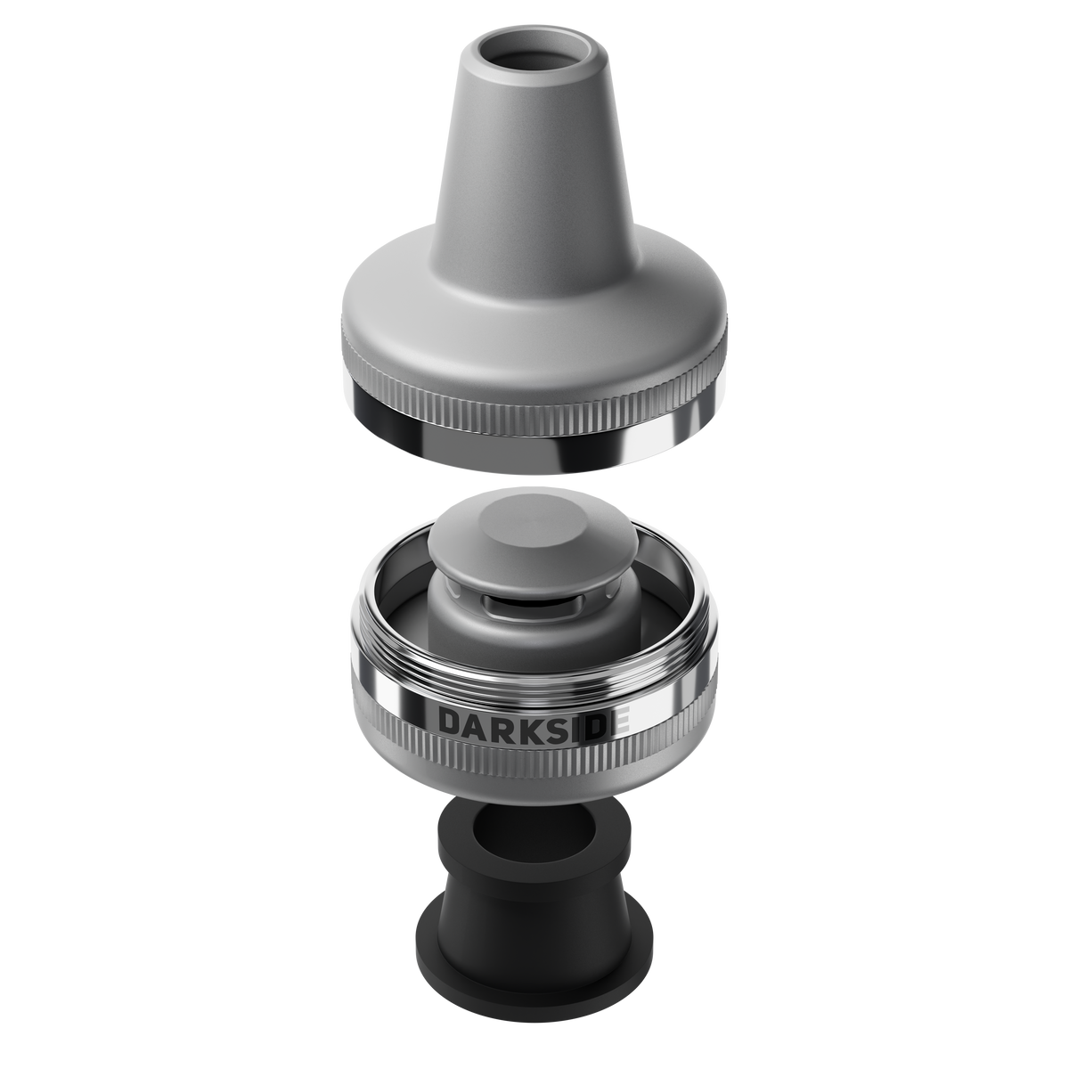 Darkside D-CATCHER PRO silver molasses catcher shown disassembled into its three parts