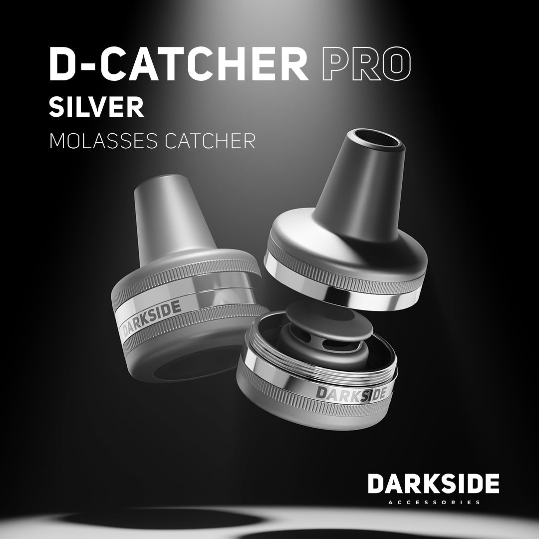 Darkside D-CATCHER PRO promotional graphic showing the silver and black molasses catchers