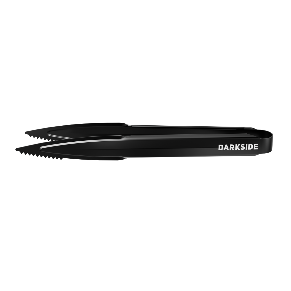 Darkside 20 cm tongs shown closed from the side, revealing claw tips and logo detail in black