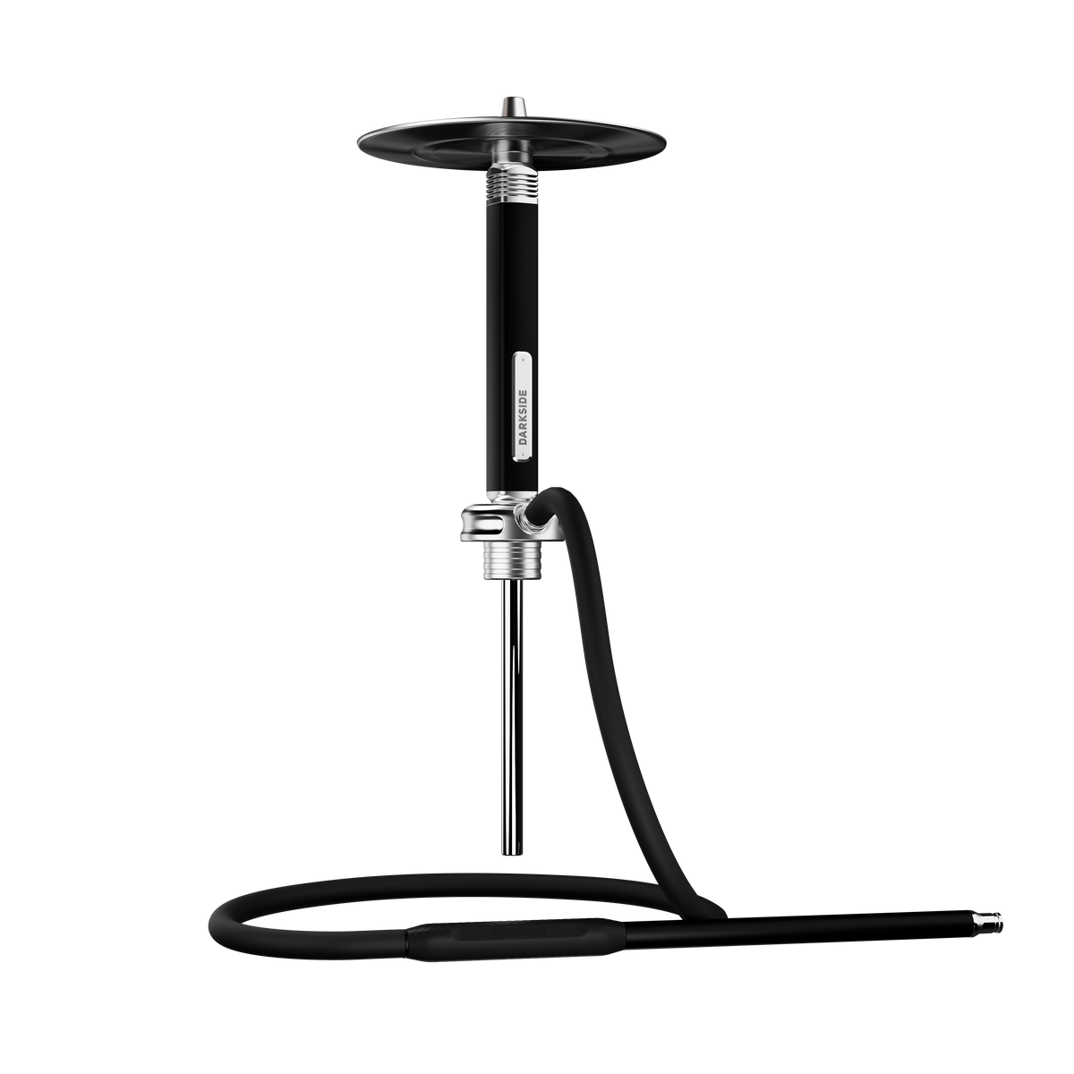 Darkside Ultima shisha saucer and stem shown alone with downtube and curved hose