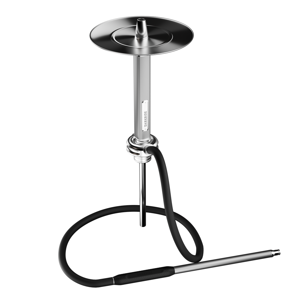 Darkside Ultima shisha stem, tray and looped hose shown standing without the glass base