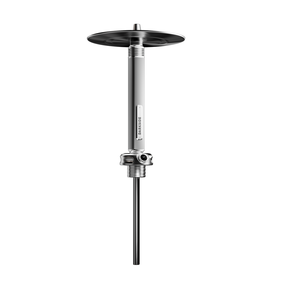 Darkside Ultima shisha stem and tray with connector and diffuser pin, angled view