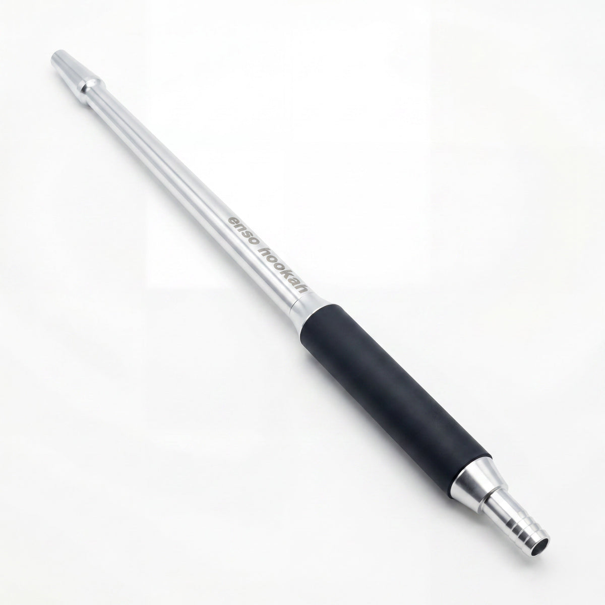 Enso Hookah Modular Mouthpiece shown on white, polished silver aluminium shisha handle, image 9 of 12