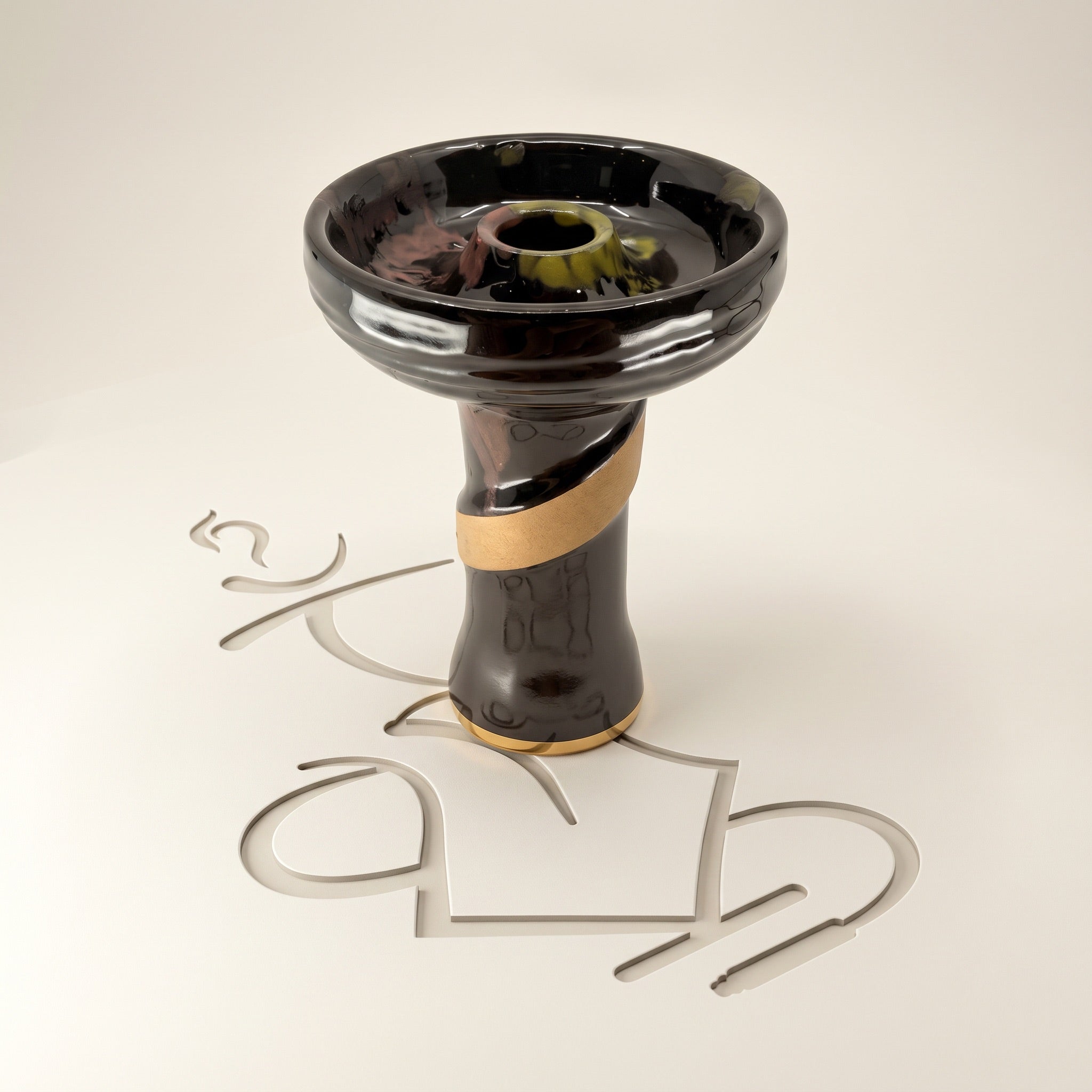 Ace phunnel bowl in Obsidian gloss black with wine and olive streaks, gold-rimmed stem — The Premium Way
