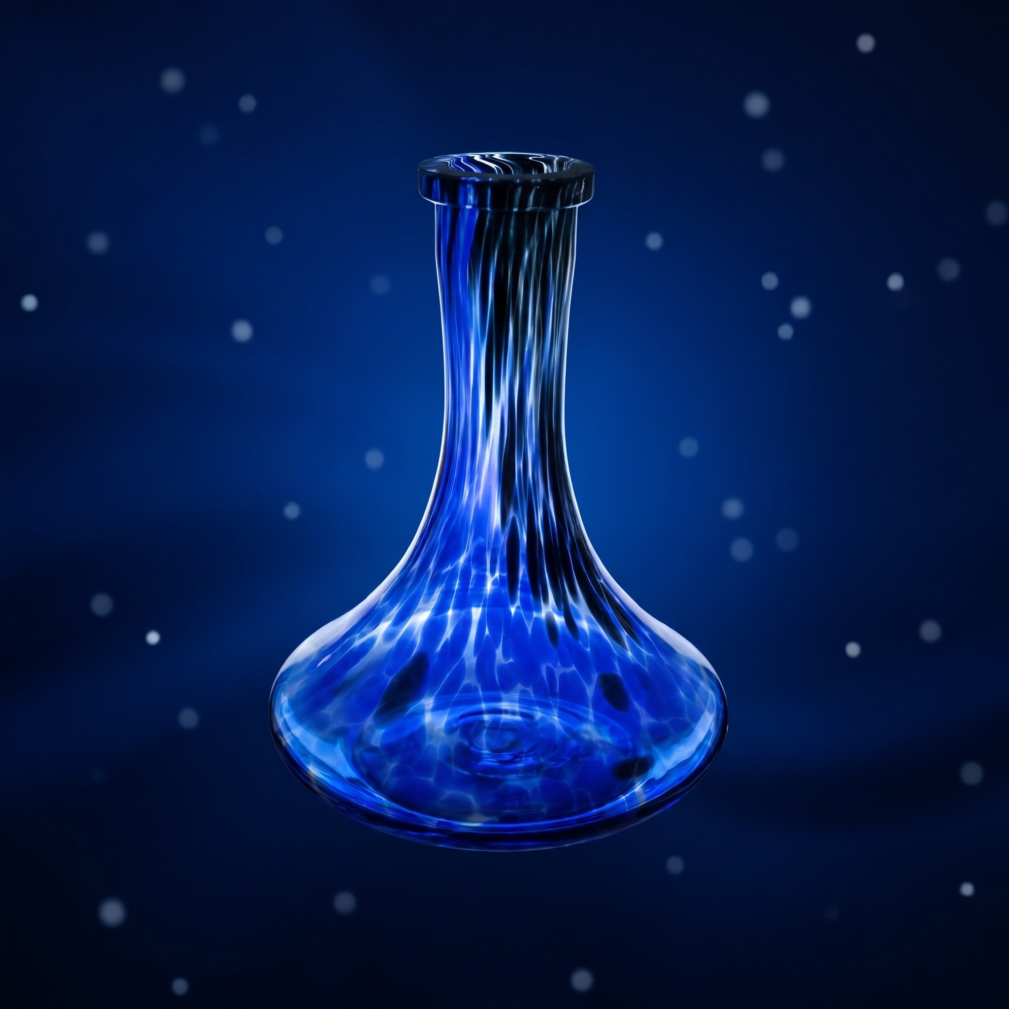Cobalt Galaxy shisha vase suspended in a deep cobalt cosmic field with scattered pale pinpoints