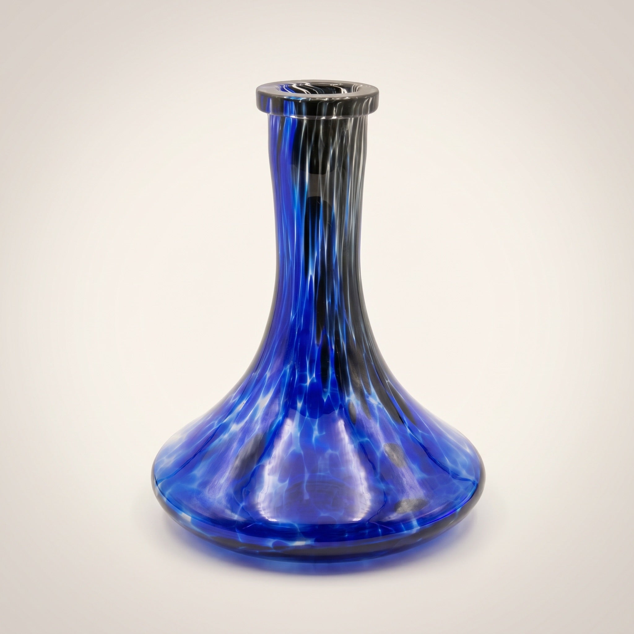Cobalt Galaxy Russian shisha vase in deep sapphire glass with white frit starfield and black drift veining