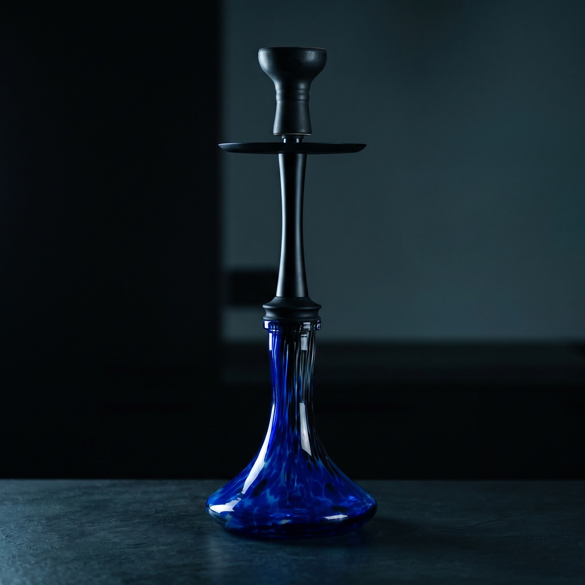 Cobalt Galaxy shisha vase assembled with a modern Russian-spec stem and ceramic phunnel bowl