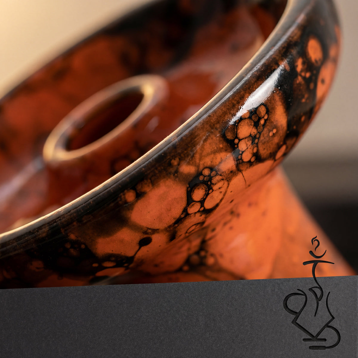 Close-up of Essentials King Phunnel Blaze glaze showing hand-finished bubble-marble pattern, image 4 of 4