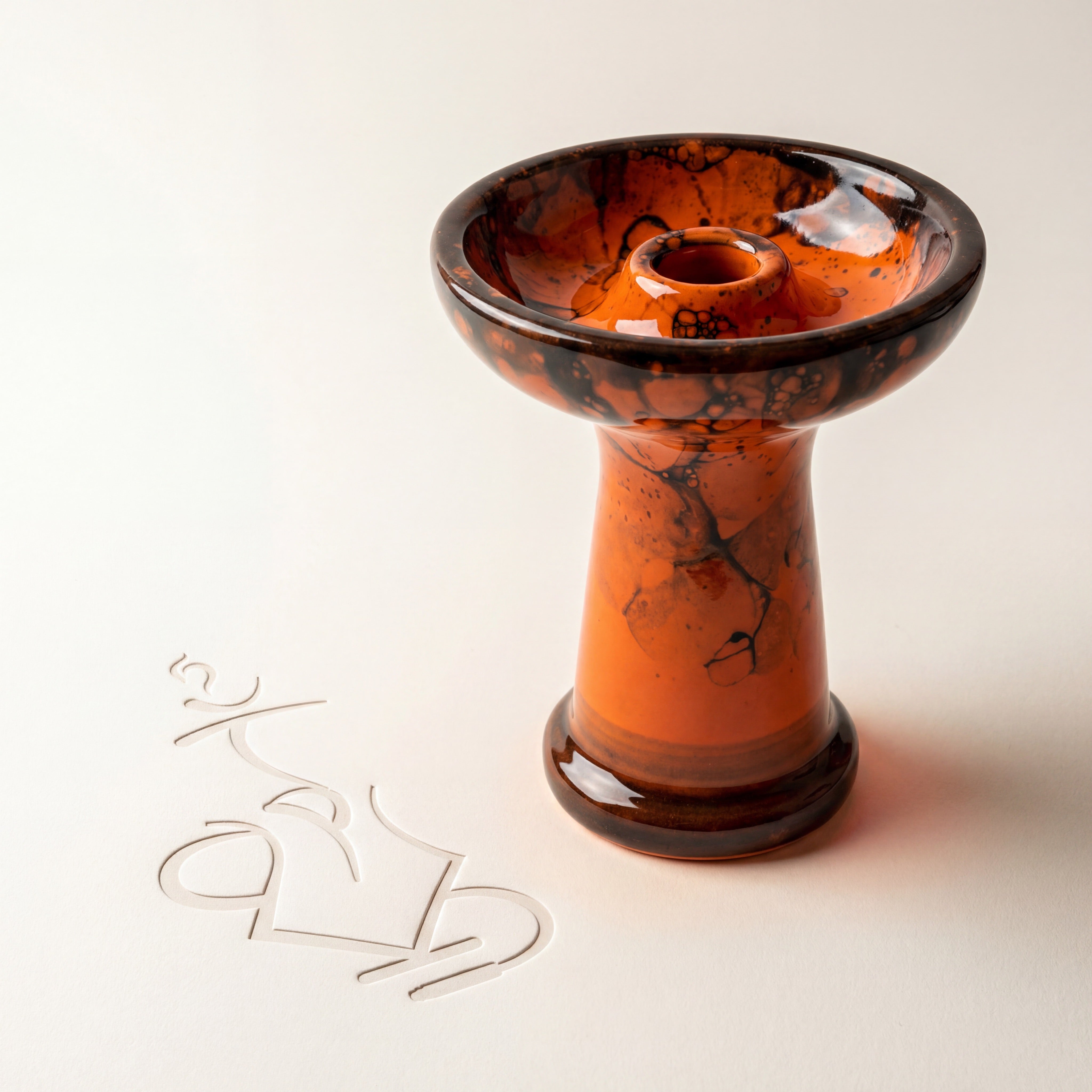 Essentials King Phunnel Bowl in Blaze orange glaze with dark bubble-marble pattern, warm studio shot — The Premium Way
