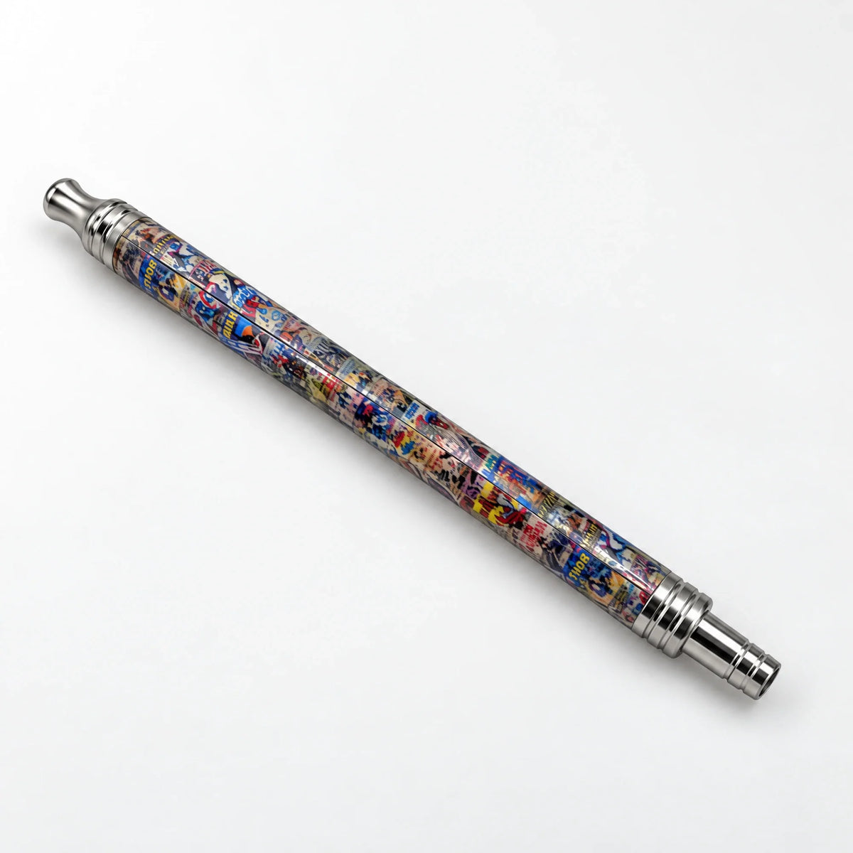 Essentials resin shisha mouthpiece handle with a comic print pattern and polished steel ends, example design, image 2 of 3
