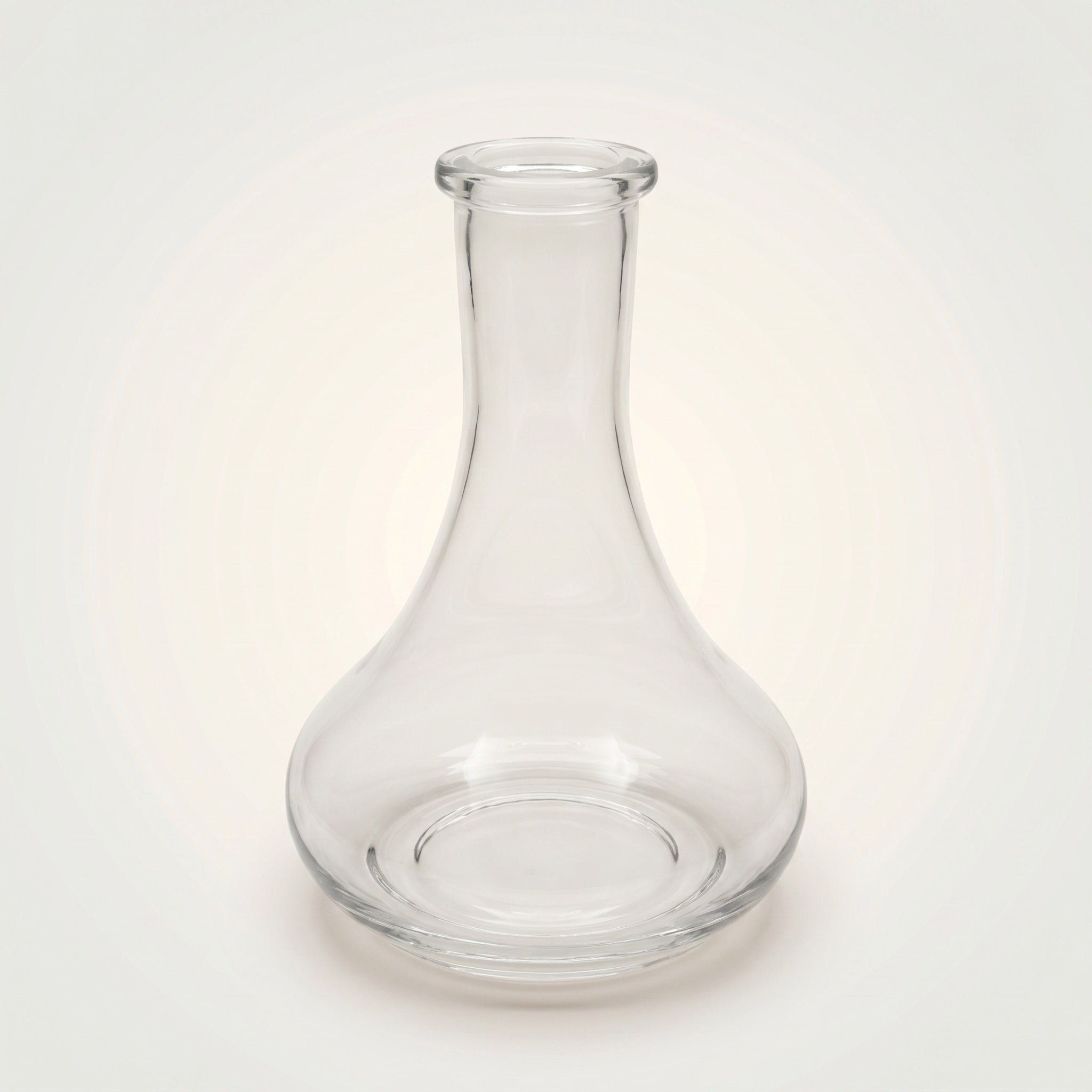 Essentials Tear Drop Russian shisha vase in clear hand-blown glass, three-quarter studio view showing the 45mm Russian-fit teardrop silhouette