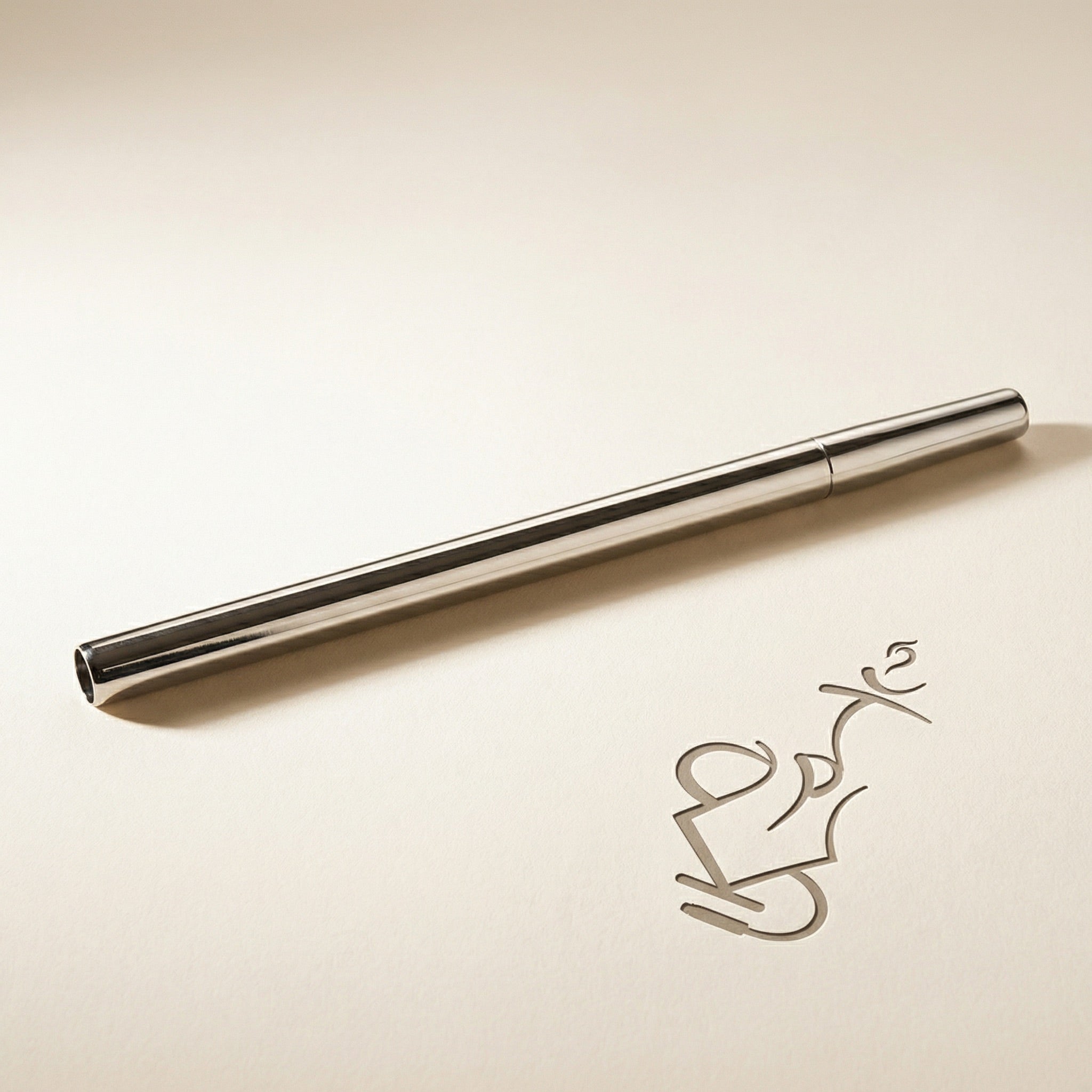 Hooligan polished stainless steel chrome shisha mouthpiece, slim tubular hand-held style shown alone in a warm white studio.