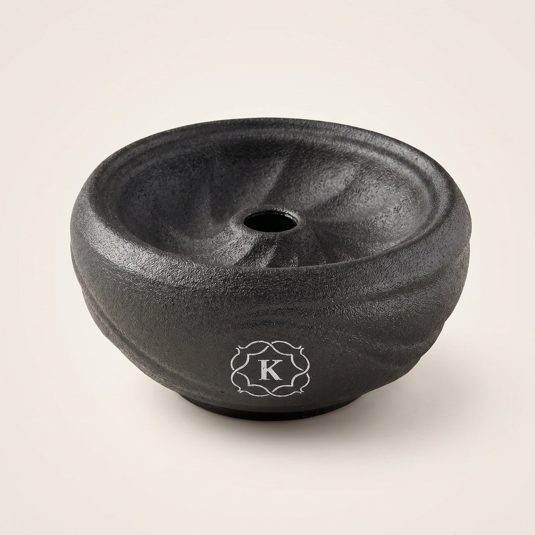 Kaloud Samsaris Kore All Ceramic shisha bowl with swirl flute body and silver K cartouche