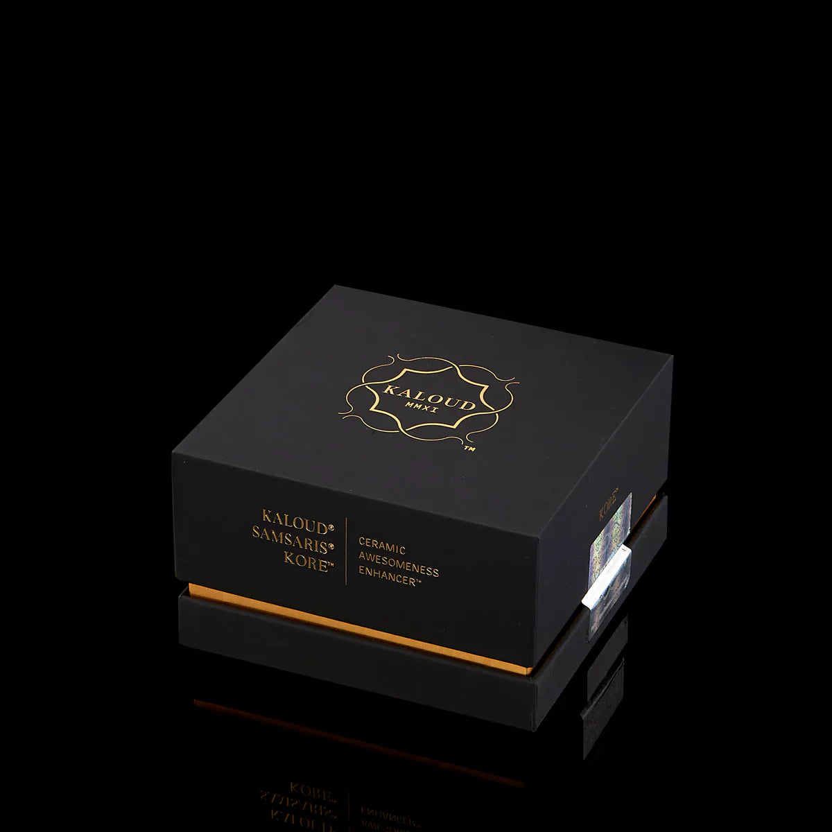 Kaloud Samsaris Kore ceramic shisha bowl premium black and gold gift box with holographic seal