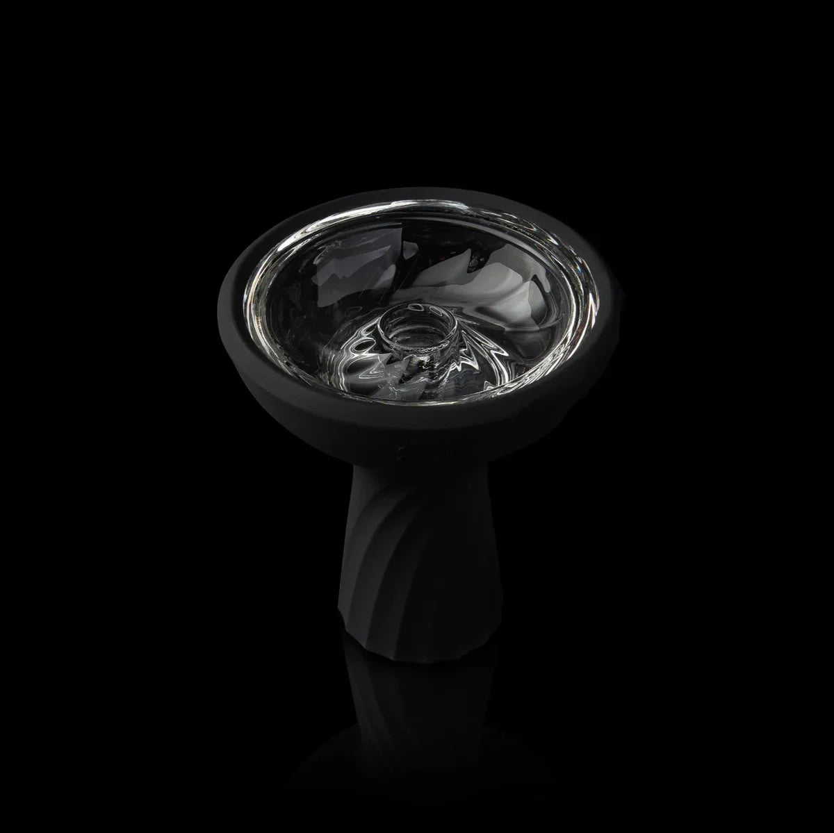 Kaloud Samsaris Vitria III borosilicate glass hookah bowl angled view showing glass core and silicone housing
