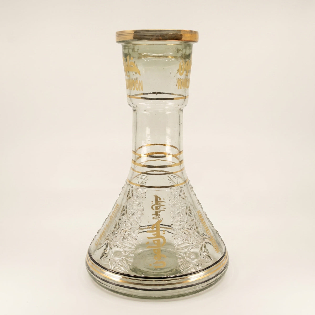 Khalil Mamoon 30 cm engraved glass shisha base with gold bands and Arabic calligraphy, image 2 of 7