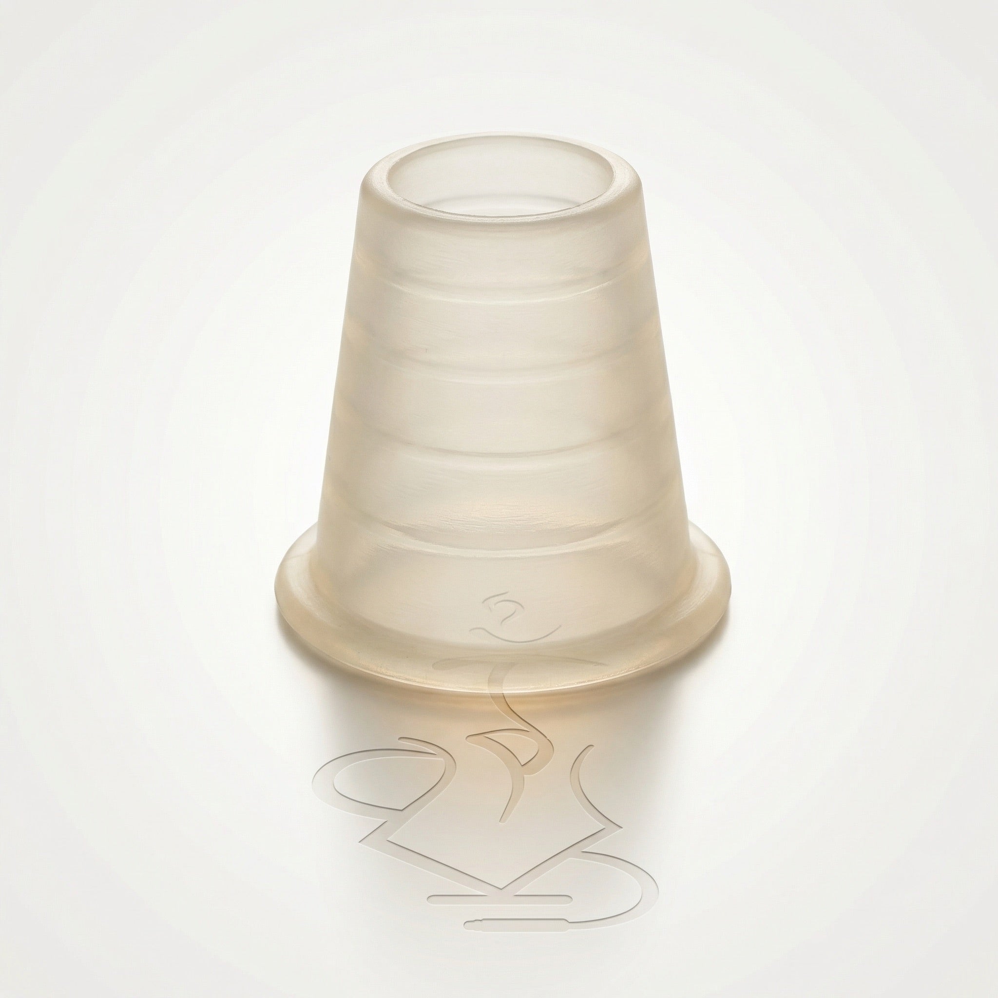 Khalil Mamoon clear silicone head grommet for hookah, bell-shaped with ridged body and flanged base, photographed on a warm white studio background