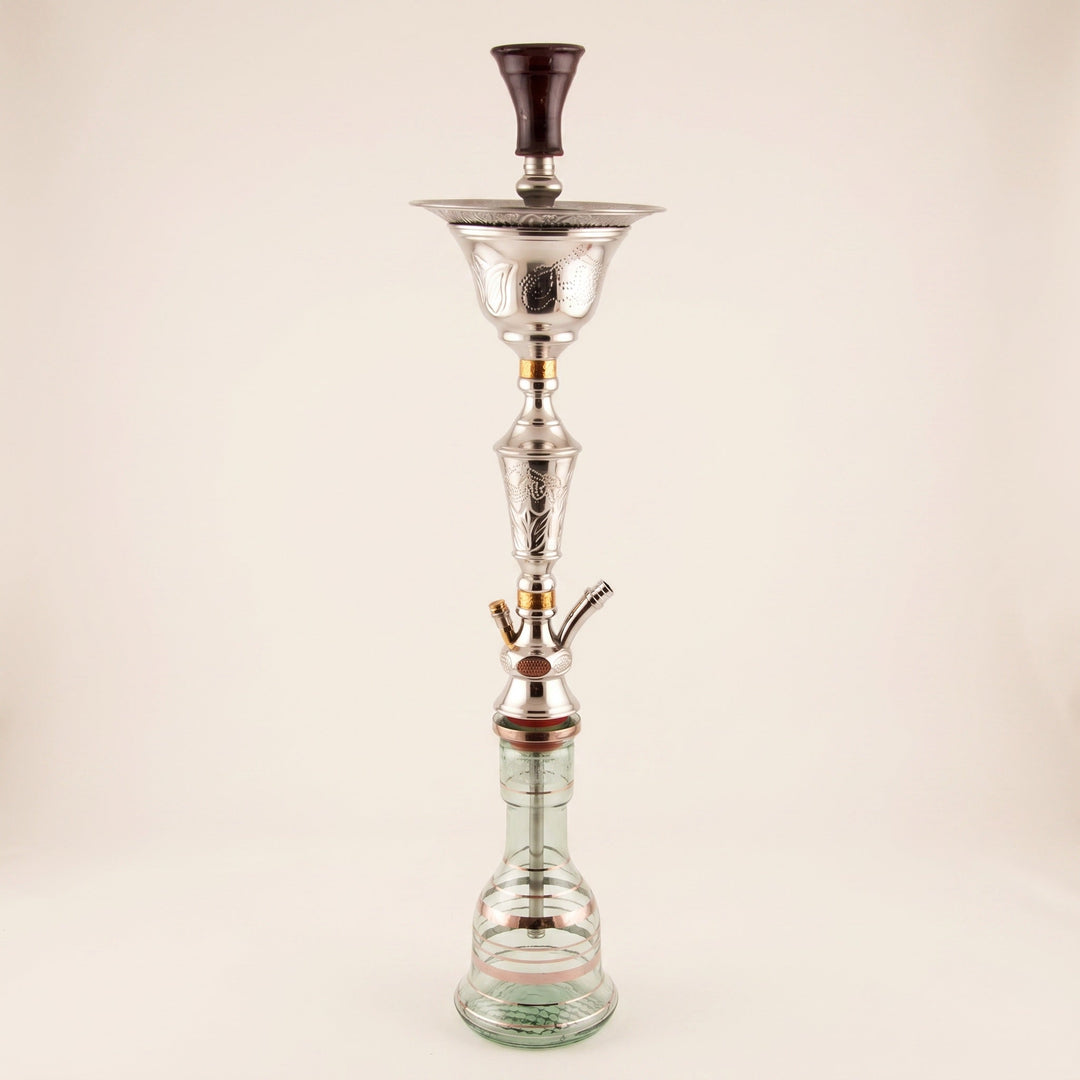 Khalil Mamoon Ice Lotus 1511 80cm polished silver Egyptian ice-chamber hookah with clear glass base