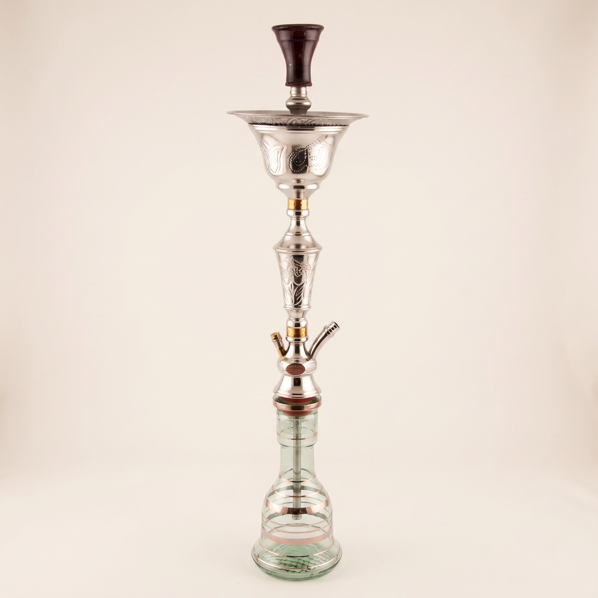 Khalil Mamoon Ice Lotus 1511 80cm polished silver Egyptian ice-chamber hookah with clear glass base