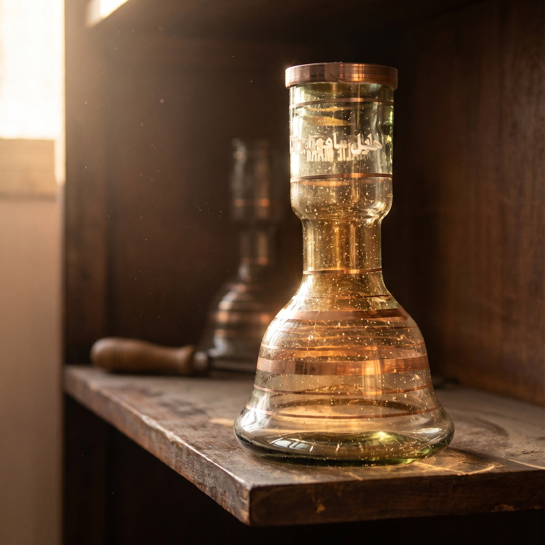 Khalil Mamoon Mini Beast silver stripe base glowing in late-afternoon Cairo workshop light