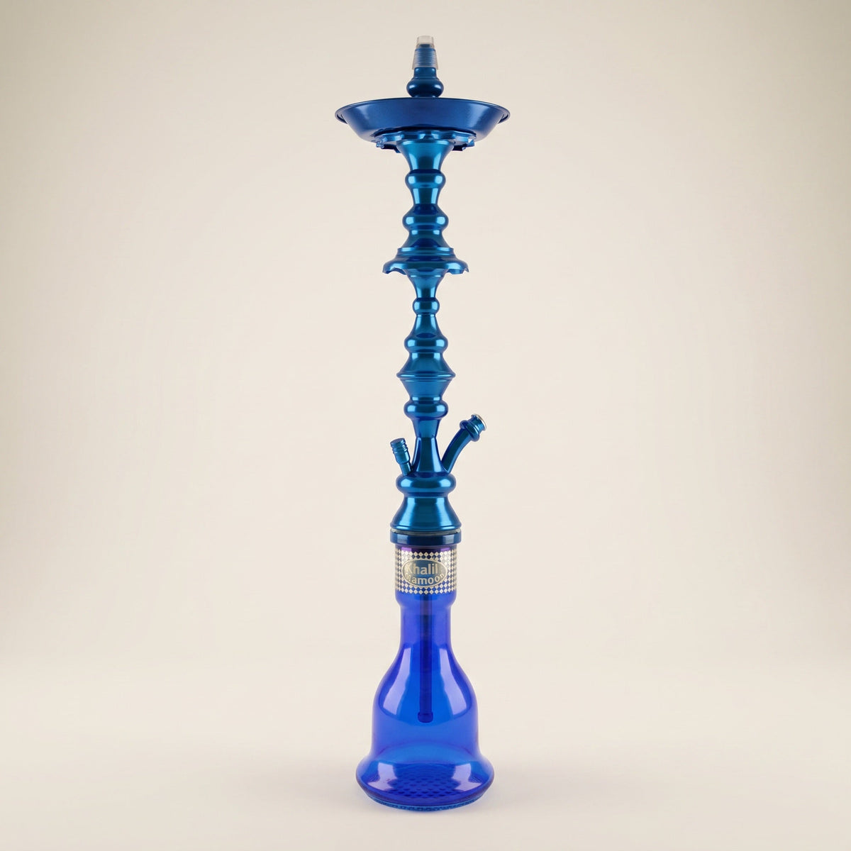 Khalil Mamoon Shareef Blue 79cm Egyptian hookah, gloss blue aluminium stem with cobalt glass base, image 2 of 14
