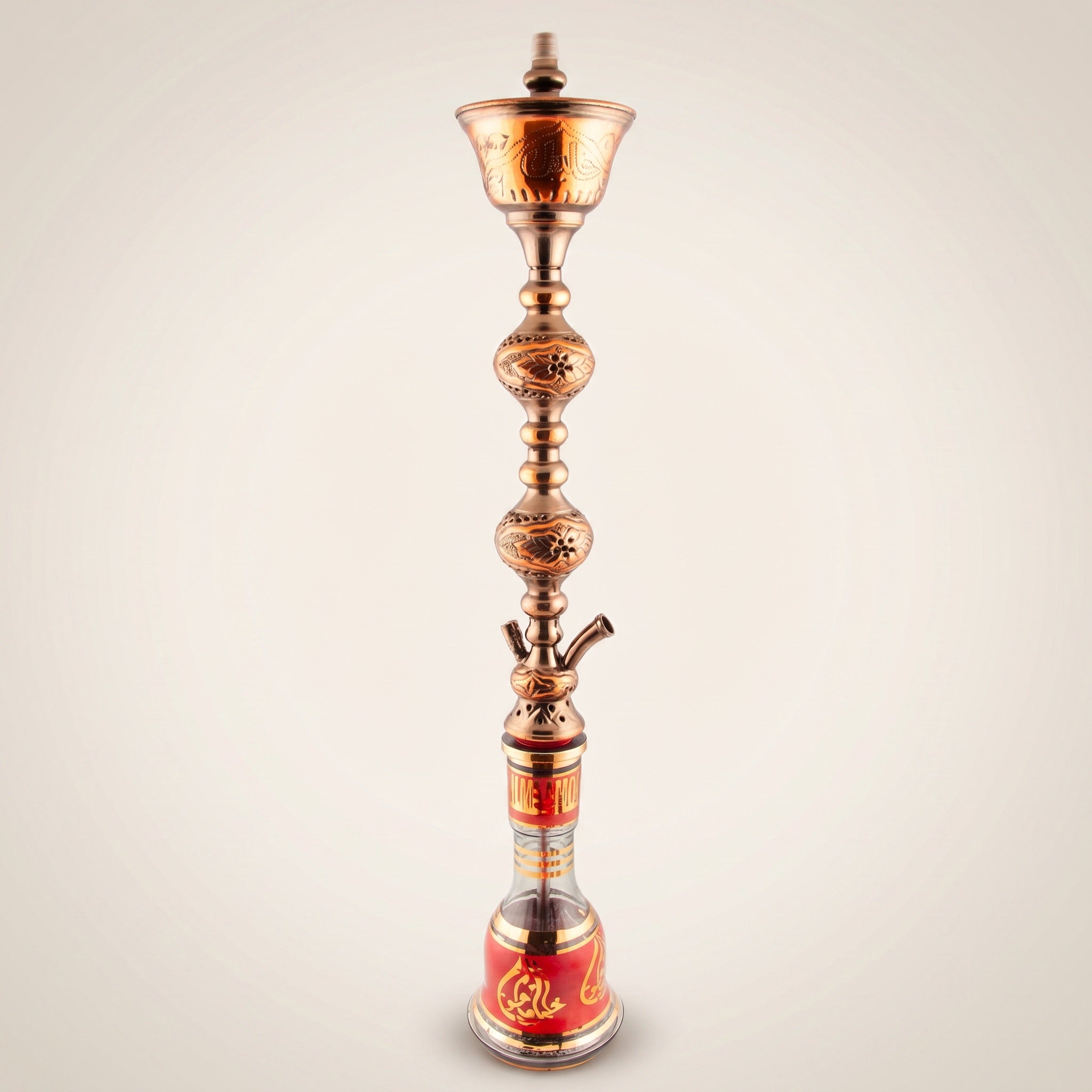 Khalil Mamoon Sharqawi 2 Copper Mismatch 100cm hookah, full silhouette on warm cream studio background