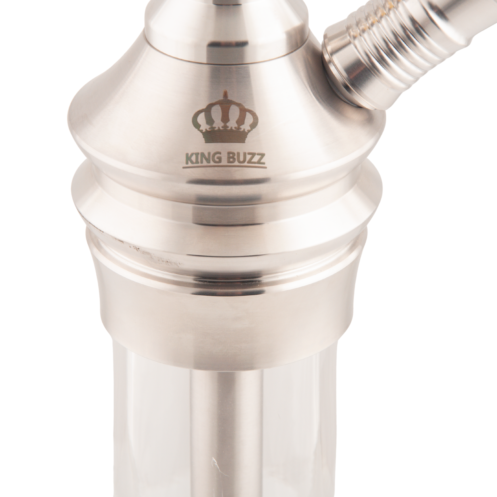King Buzz Amber Storm hookah stainless base with King Buzz crown logo — The Premium Way