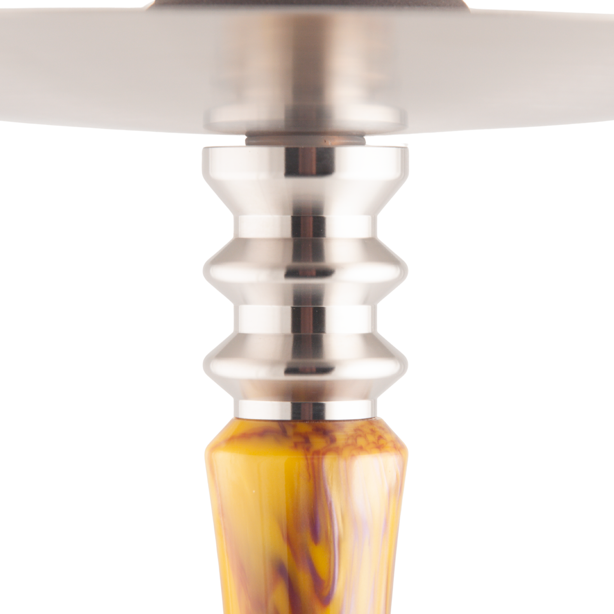 King Buzz Amber Storm hookah stainless tray collar and amber acrylic stem detail — The Premium Way