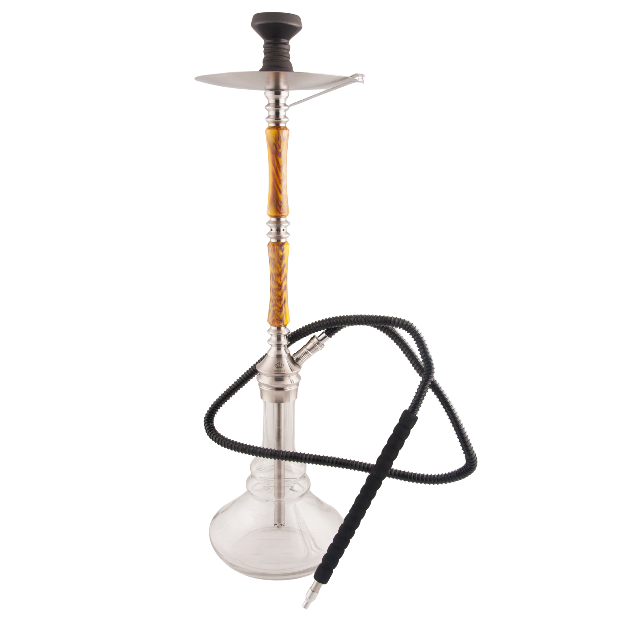 King Buzz Amber Storm hookah assembled with black hose and mouthpiece — The Premium Way