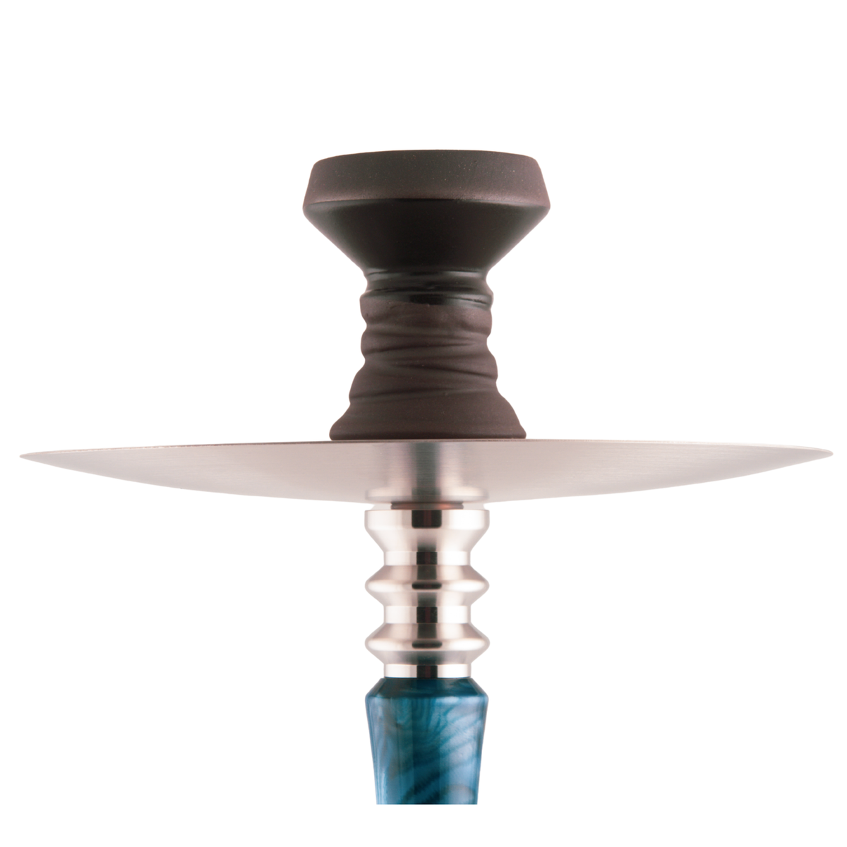 King Buzz Sapphire Tide hookah clay bowl on stainless tray top view, image 6 of 13