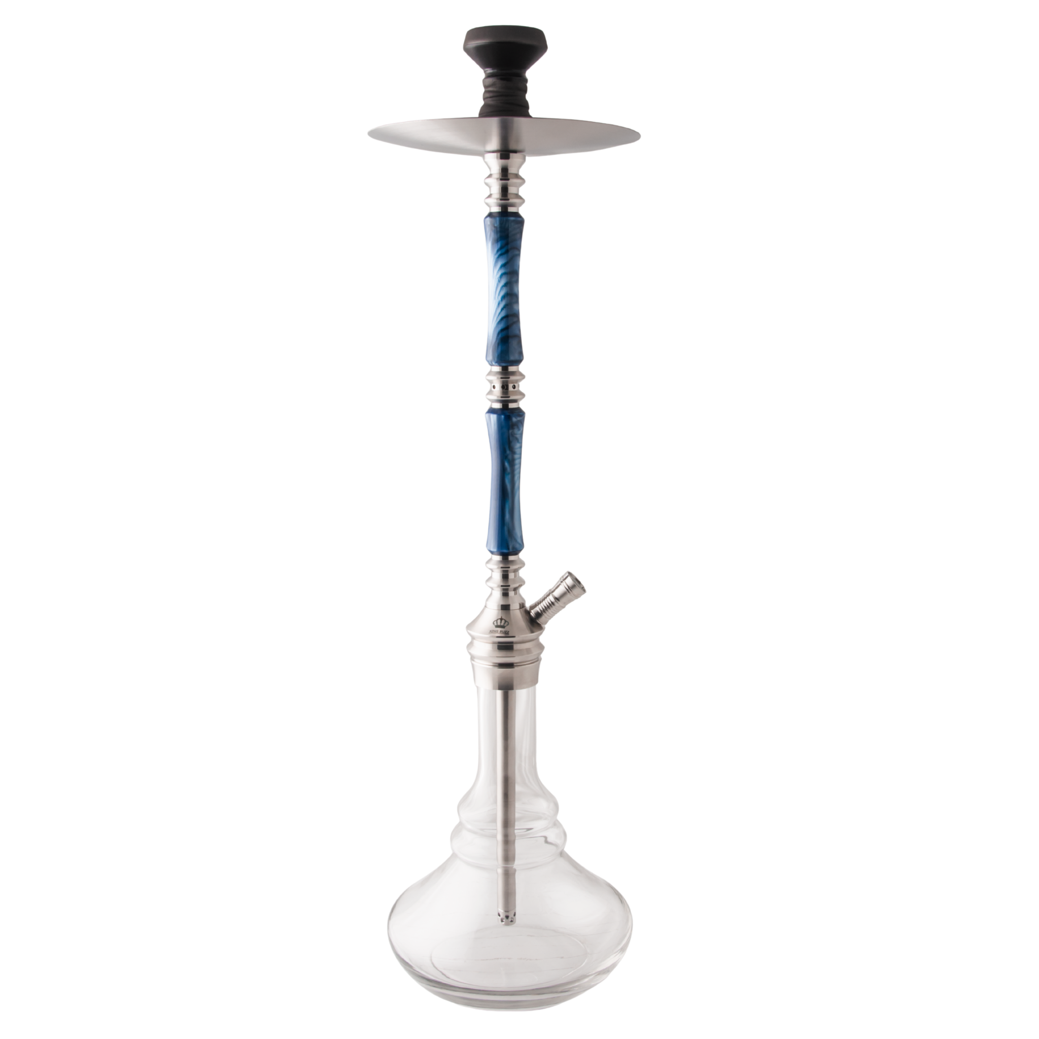 King Buzz Sapphire Tide hookah full front view blue acrylic stem stainless steel — The Premium Way
