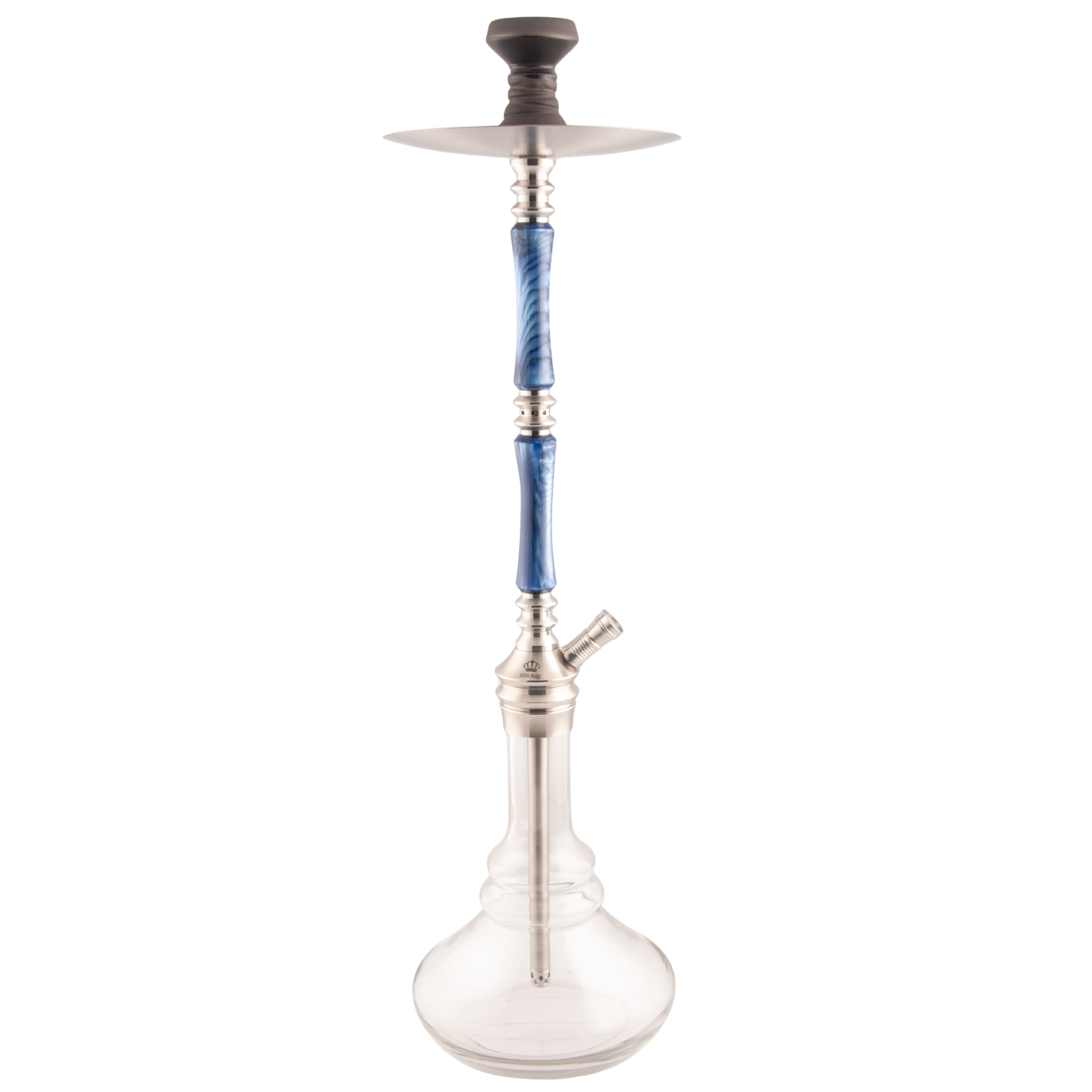 King Buzz Sapphire Tide hookah blue acrylic stem and stainless tray detail — The Premium Way