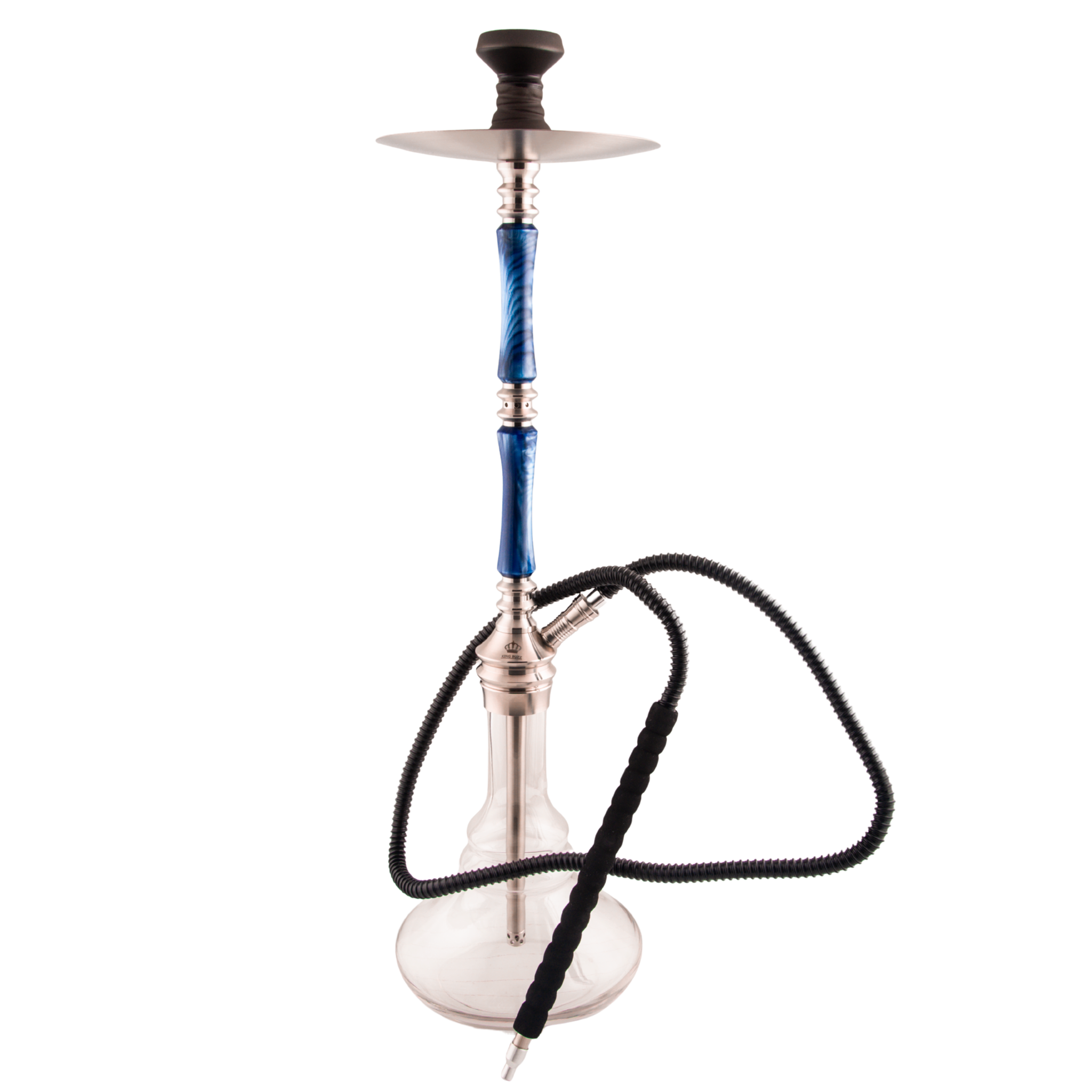 King Buzz Sapphire Tide hookah assembled with black hose and mouthpiece — The Premium Way