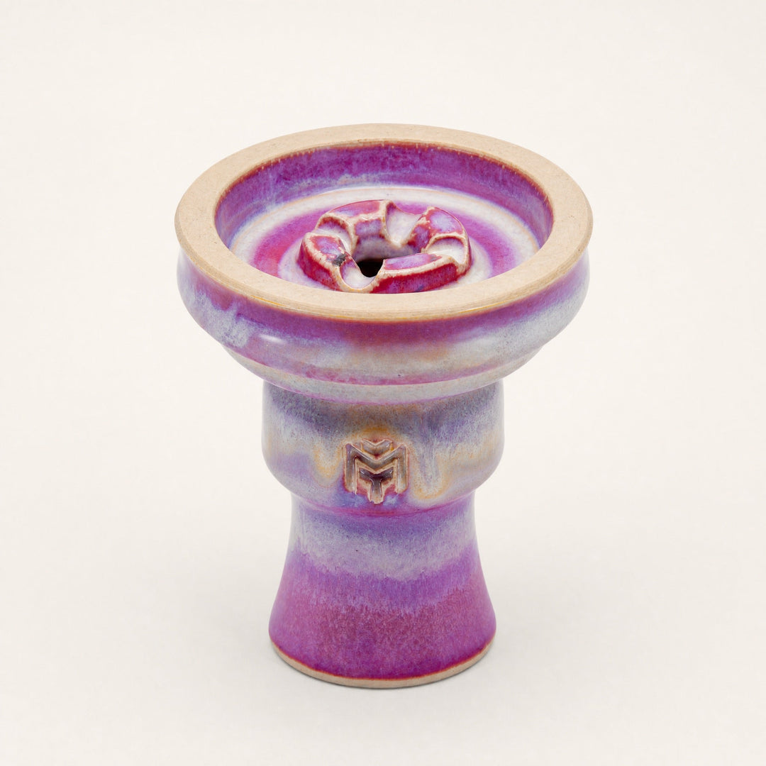 MIT Luxury Ashera Coral phunnel bowl, rose-mauve drip-glaze on stoneware body, three-quarter studio view