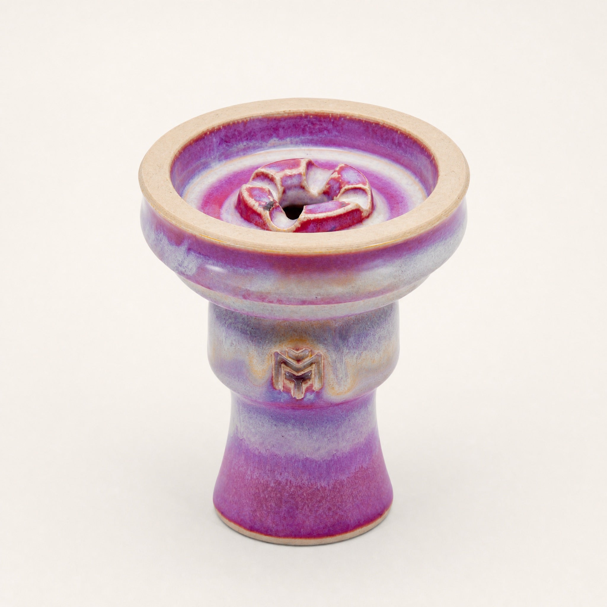 MIT Luxury Ashera Coral phunnel bowl, rose-mauve drip-glaze on stoneware body, three-quarter studio view