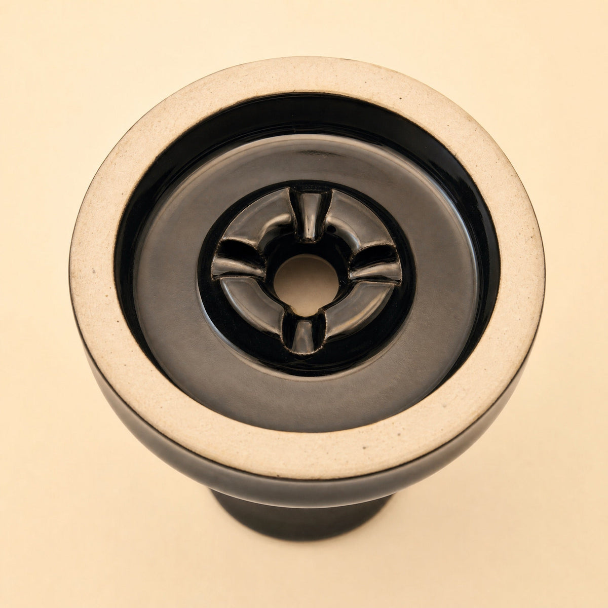 MIT Luxury Ashera Eclipse bowl macro top-down detail of glossy obsidian-black glaze around the phunnel spire, image 6 of 6