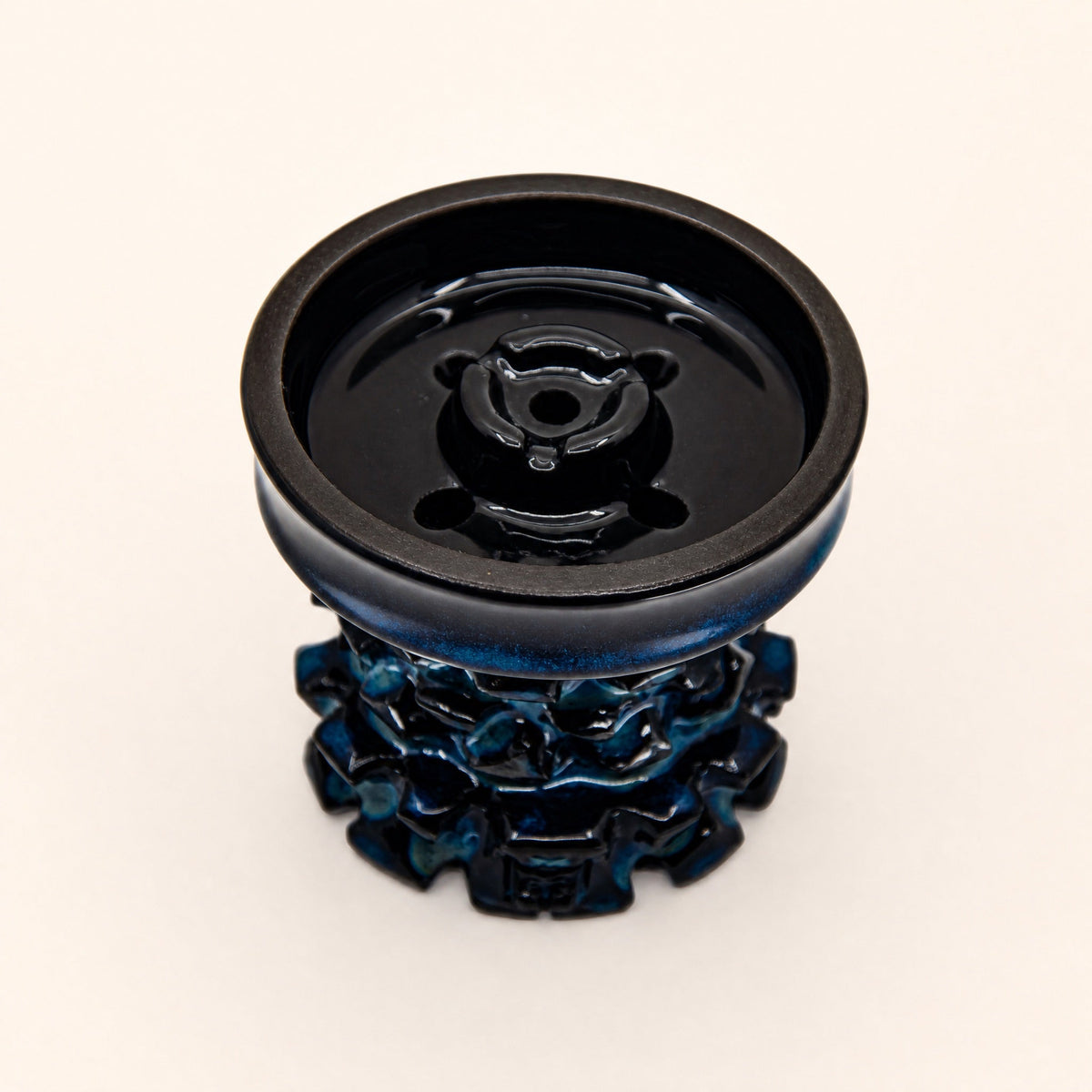 MIT Luxury Mitovation V2 Sapphire bowl top-down showing five-hole hybrid chamber and four-petal spire crown, image 3 of 6