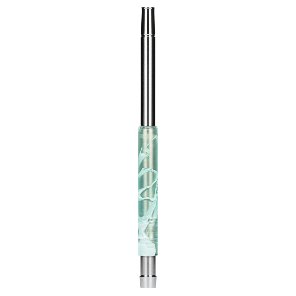 Moze Breeze Pro Wavy Mint shisha mouthpiece, stainless steel hose handle with mint swirl resin grip and polished metal tip
