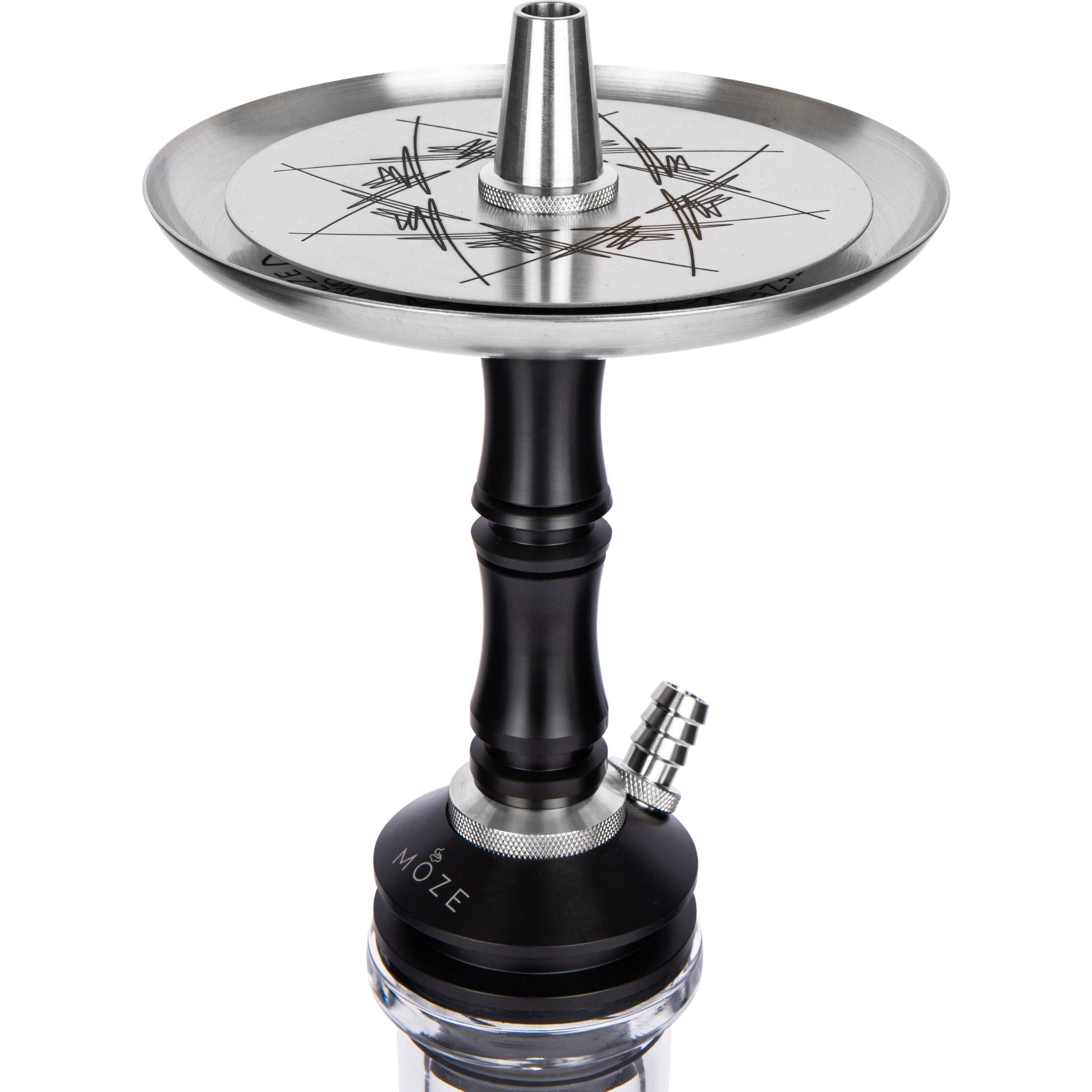 Moze Breeze Two Shisha Original Black – Stainless Steel Tray and Engraved Stem Detail