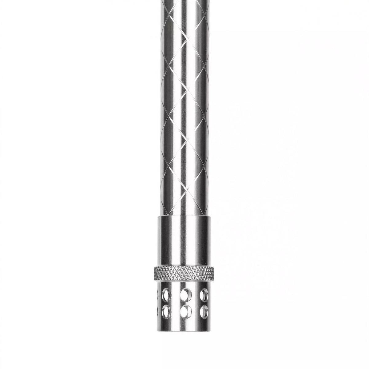Moze Breeze Two Wavy Blue shisha stainless steel diffuser downstem, open position, knurled ring and perforated diffusion holes detail, image 6 of 7