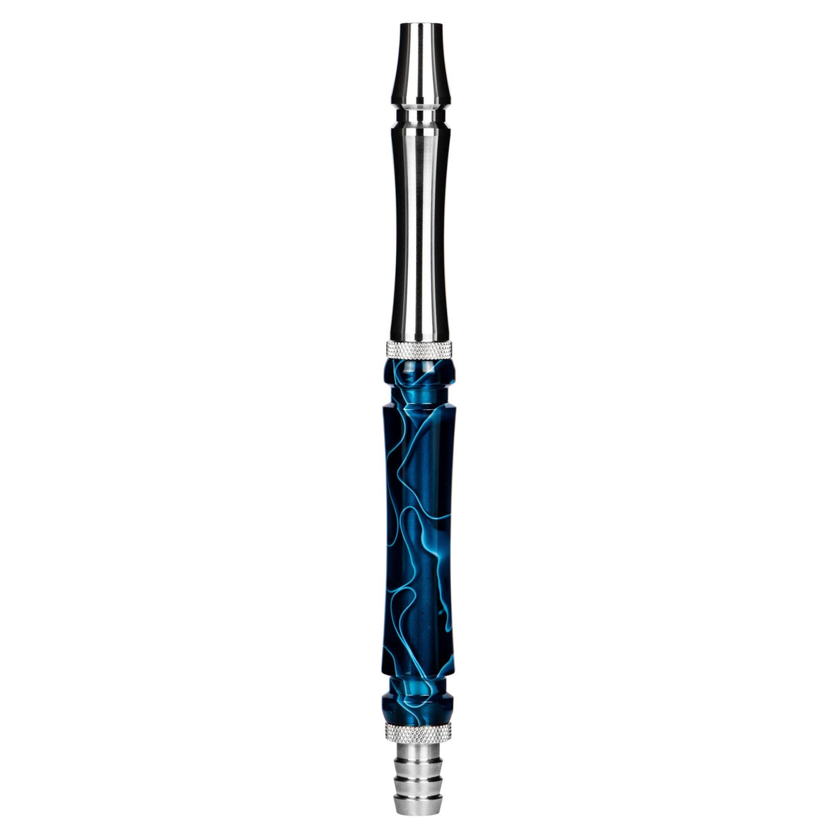 Moze Breeze Two Wavy Blue two-piece stainless steel mouthpiece with matching blue wavy resin sleeve, single-hose shisha component, image 2 of 7