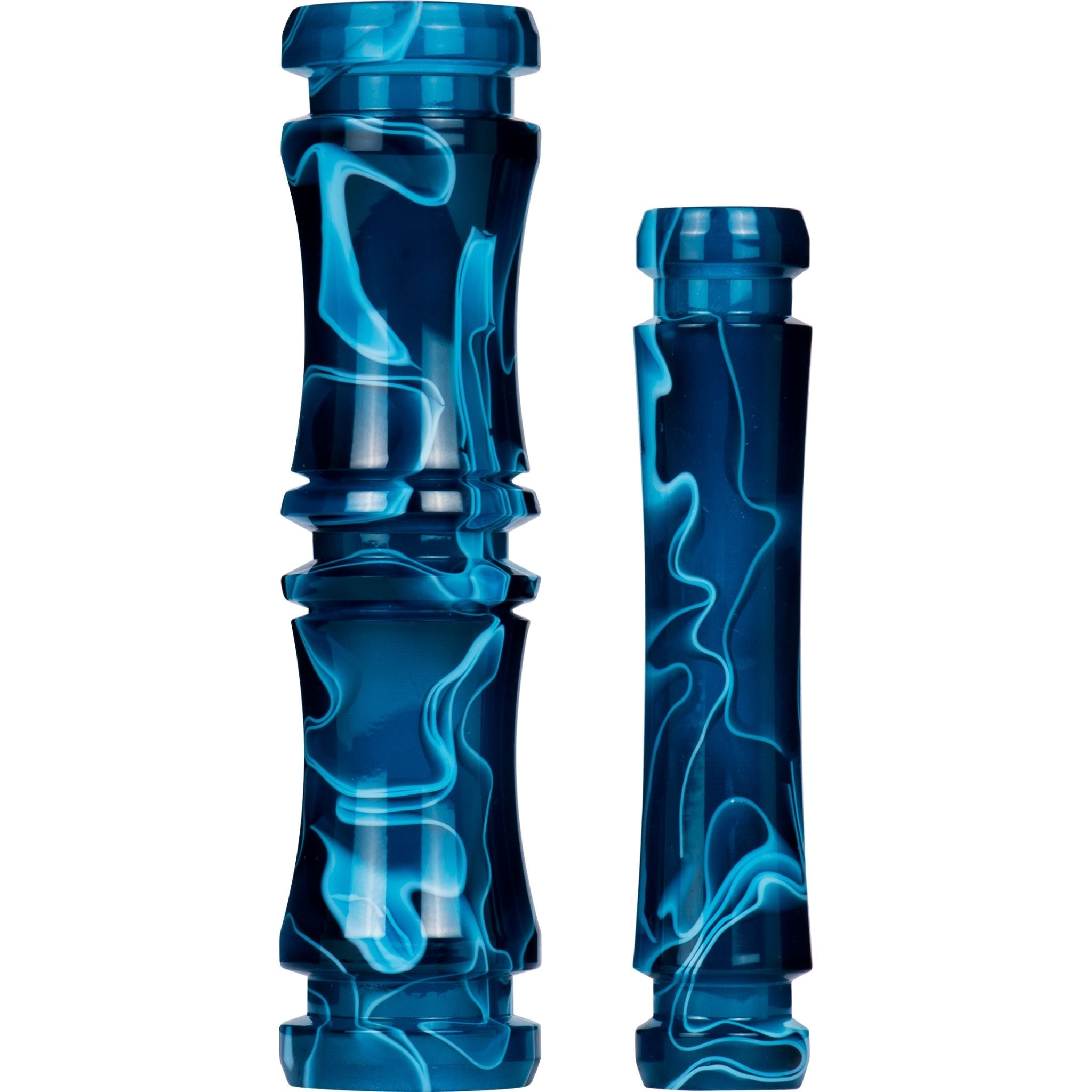 Moze Breeze Two Wavy Blue interchangeable acrylic epoxy resin stem sleeves, deep blue wavy poured pattern shown in two sections