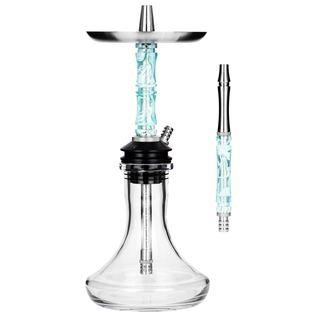 Moze Breeze Two Wavy Mint shisha, full body with pale mint resin stem, clear glass base, stainless tray and mouthpiece