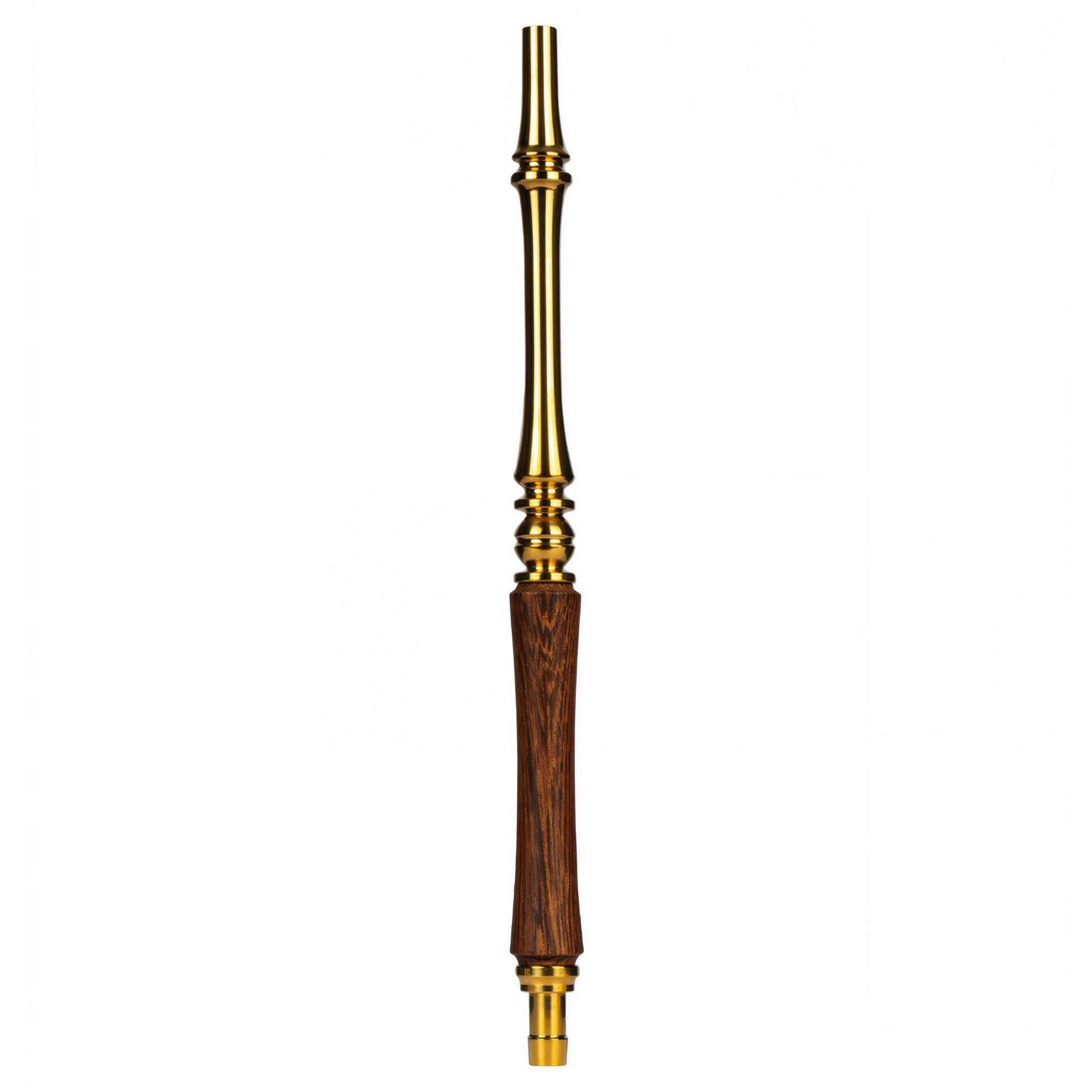 Moze Tradi M Gold shisha mouthpiece, turned wood handle with polished gold-finish fittings