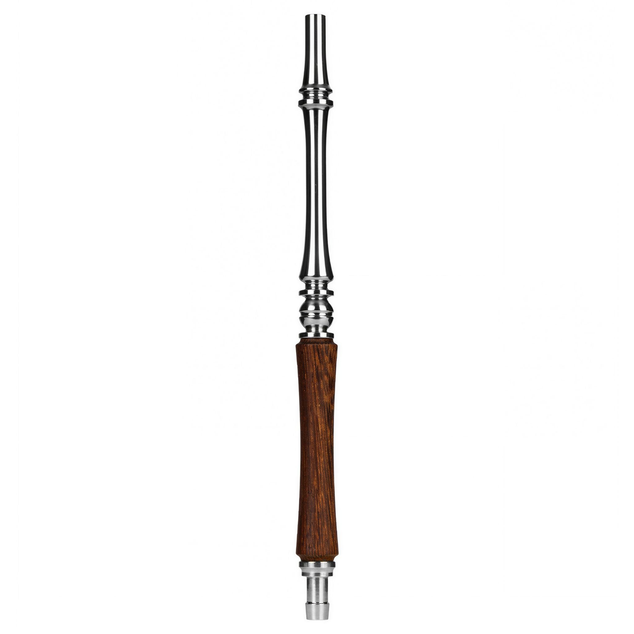 Moze Tradi M Silver shisha mouthpiece, turned wood handle with polished chrome fittings