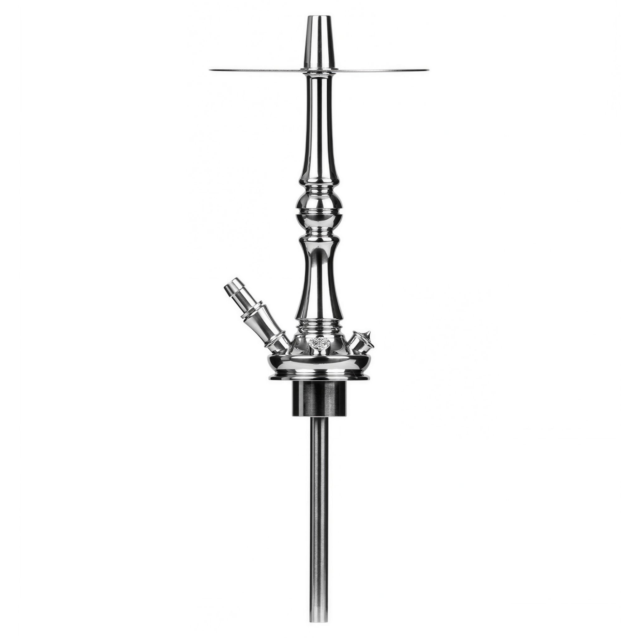 Moze Tradi M Silver shisha chrome stem and purge valve with the long stainless downstem extended below the body